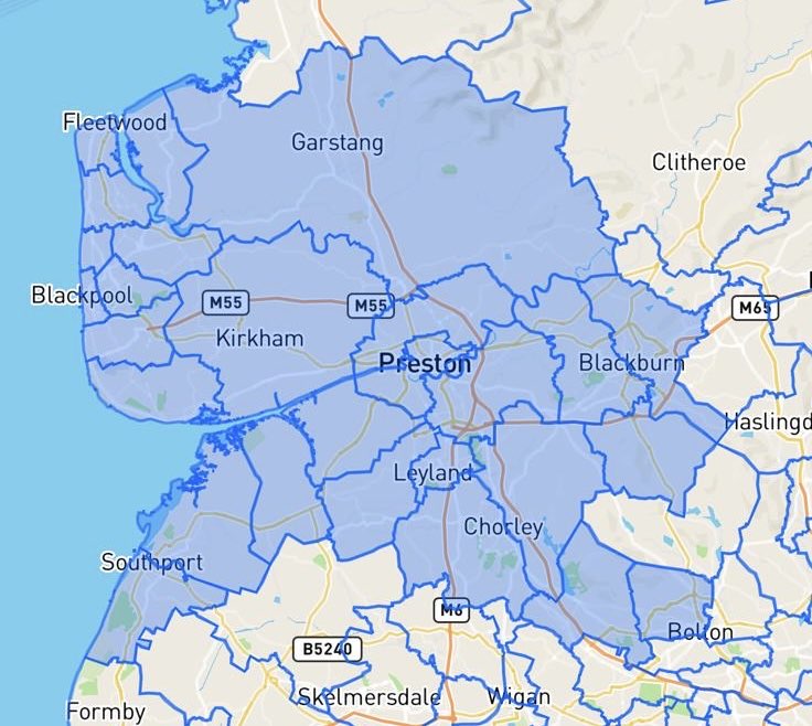 Map showing the areas covered by Bespoke Tree Services